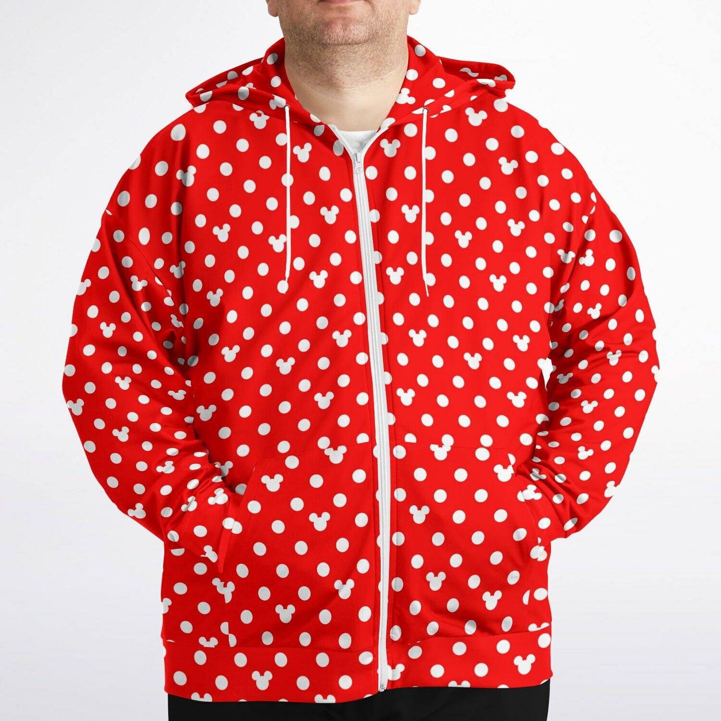 Red With White Mickey Polka Dots Plus-size Unisex Zip Hoodie