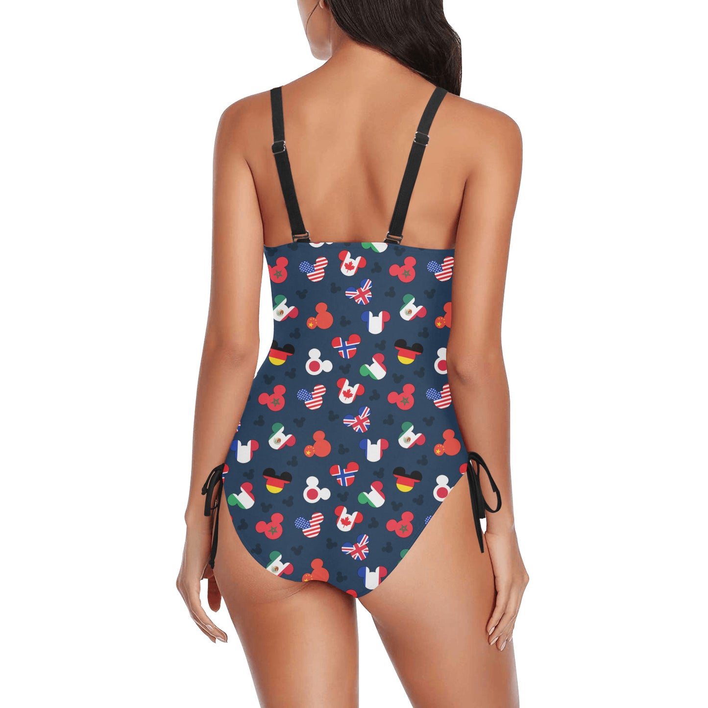 Mickey Flags Drawstring Side Women's One-Piece Swimsuit