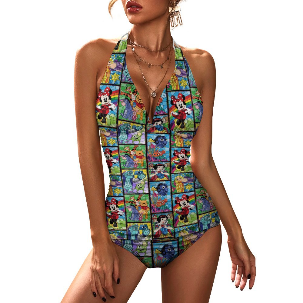 Stained Glass Characters Women's Split Swimsuit