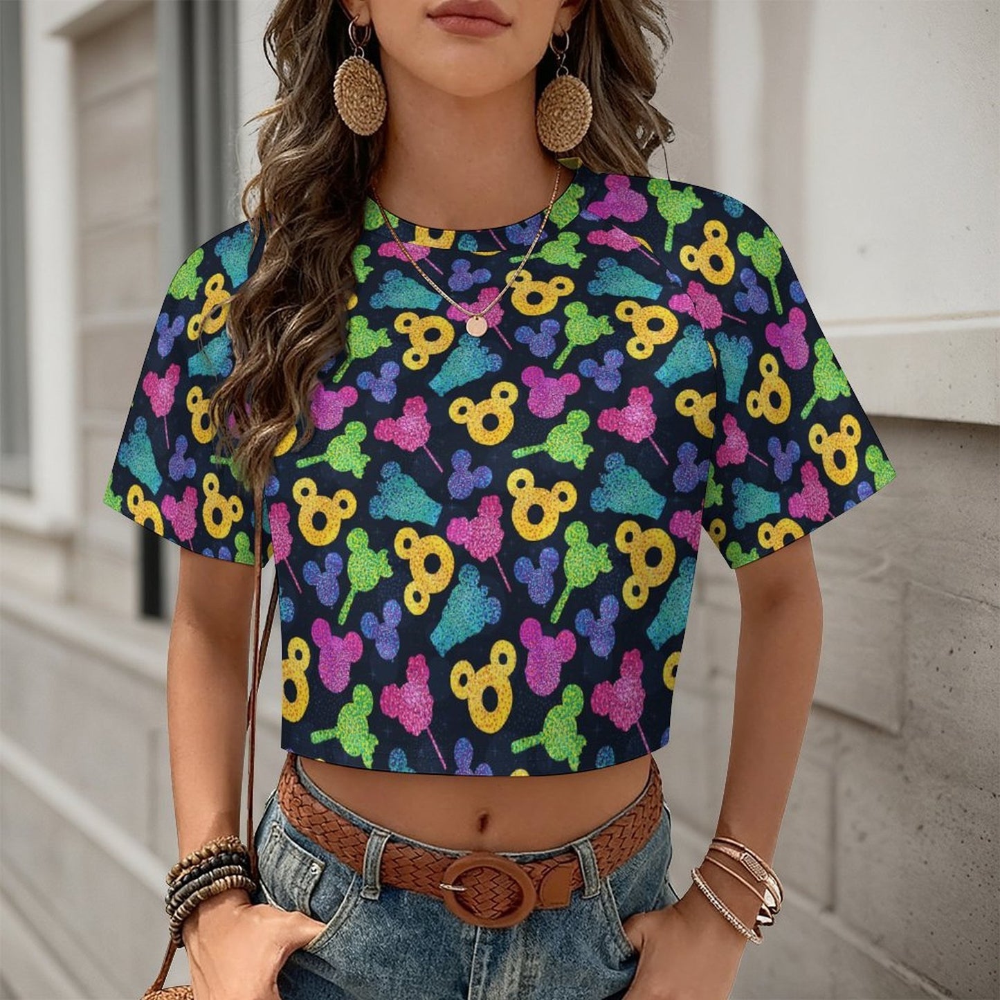 All Over Print Cropped Ralgan T-Shirt - Ambrie
