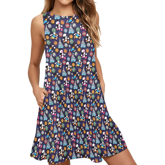 Mickey Wine And Dine Race Sleeveless A-Line Pocket Dress