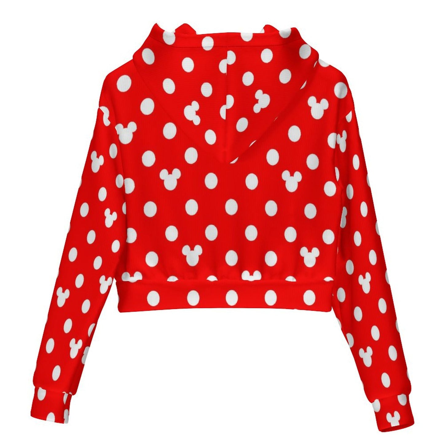 Red With White Mickey Polka Dots Women's Cropped Hoodie
