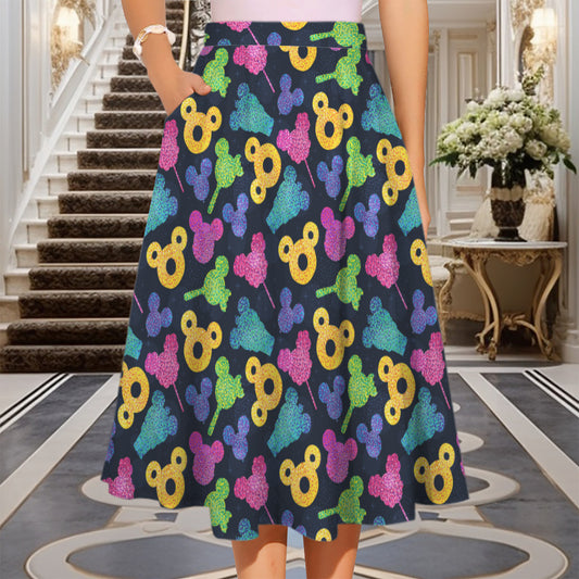 Glitter Park Snacks Elastic Waist Midi Skirt With Pockets
