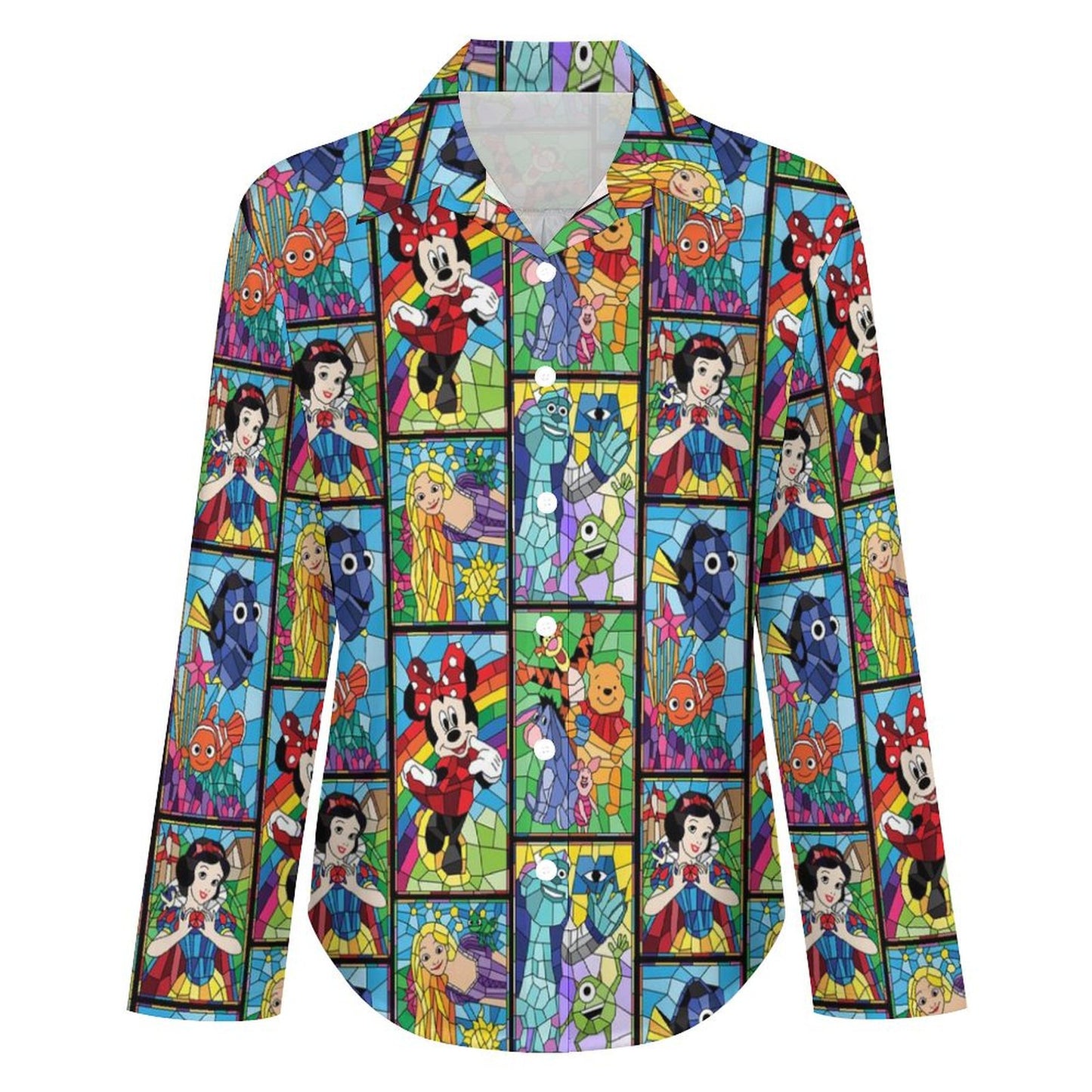 Stained Glass Characters Long Sleeve Button Up Blouse