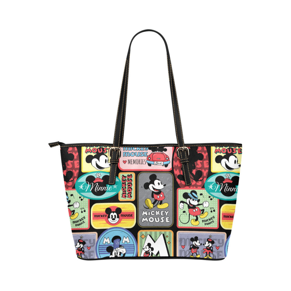 Mickey Stickers Leather Tote Bag