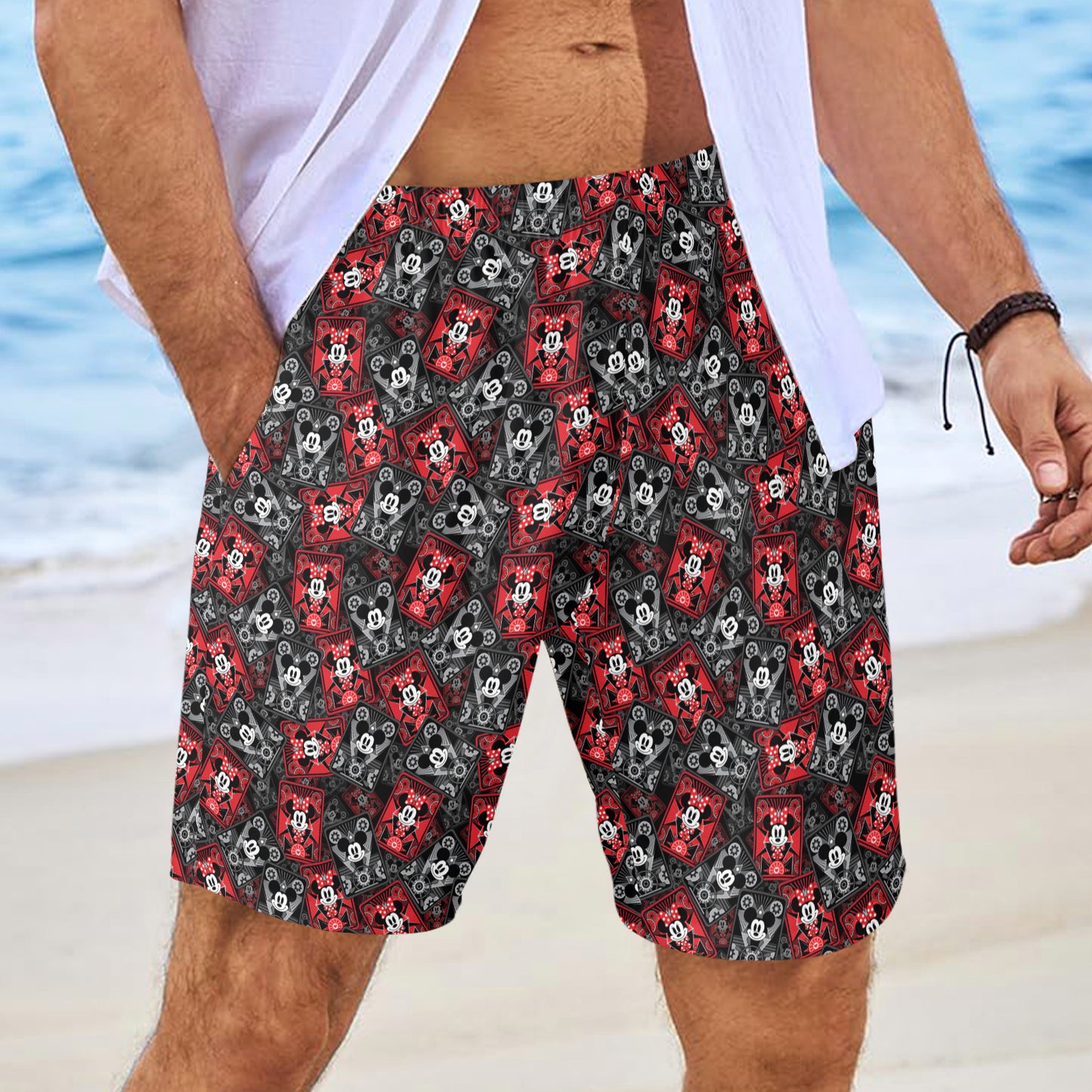 Steamboat Mickey And Minnie Cards Men's Swim Trunks Swimsuit