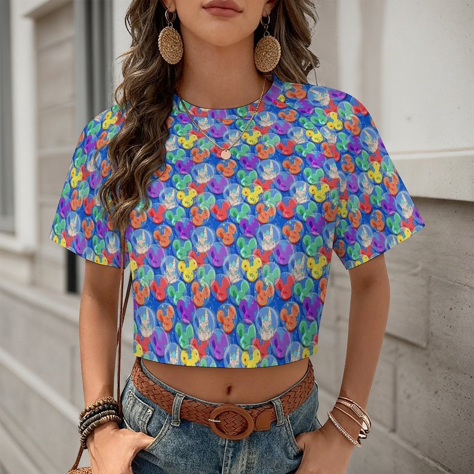 All Over Print Cropped Ralgan T-Shirt - Ambrie