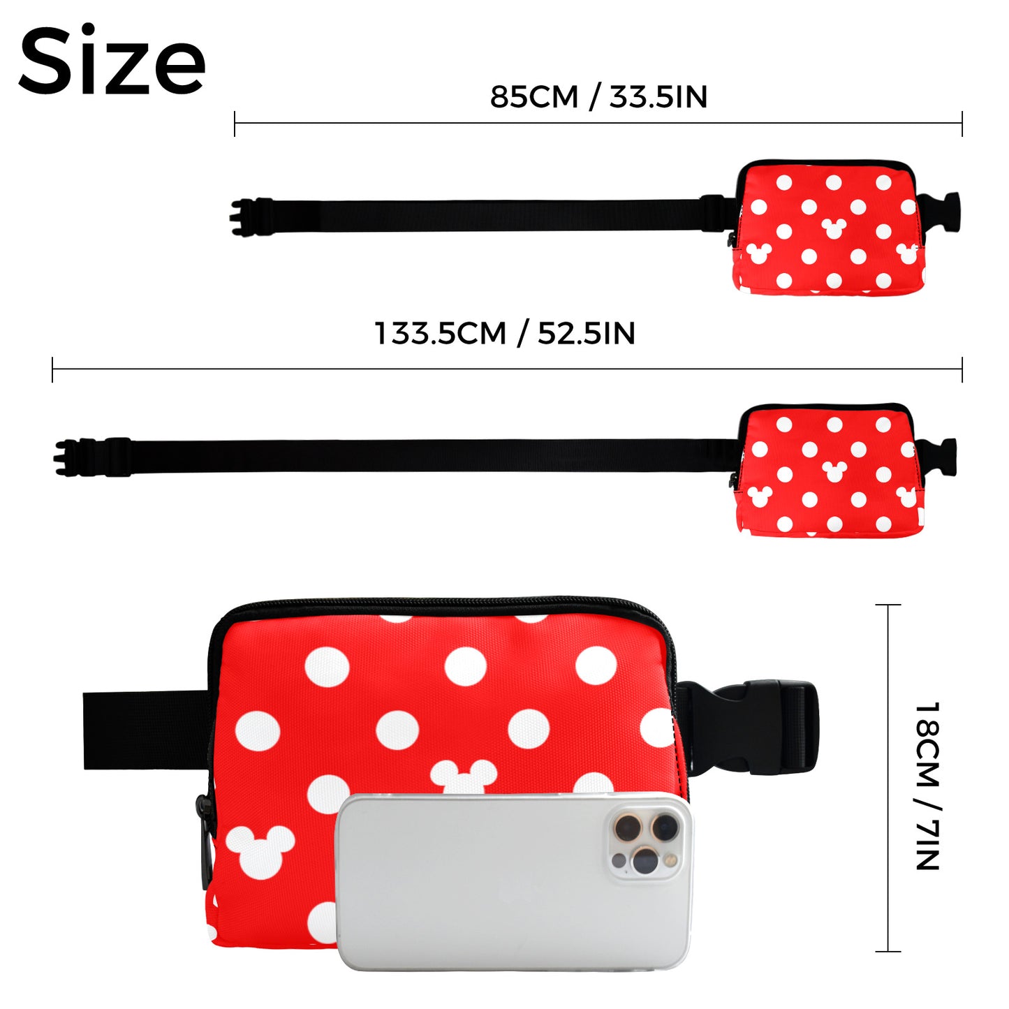 Red With White Mickey Polka Dots Belt Bag