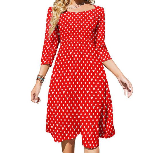 Red With White Mickey Polka Dots Women's Sweetheart Dress Flare Dress