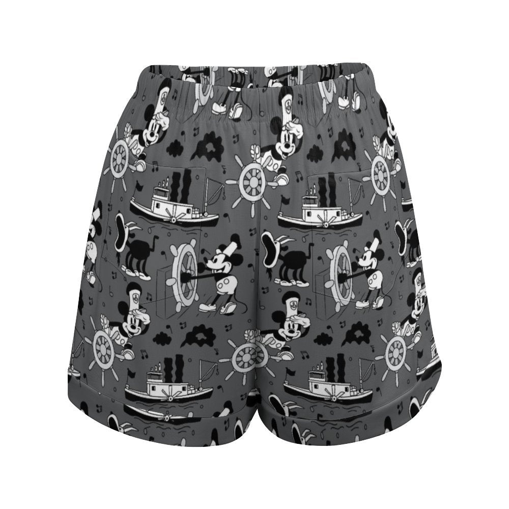 Steamboat Mickey Women's High-Waisted Loose Shorts With Pockets