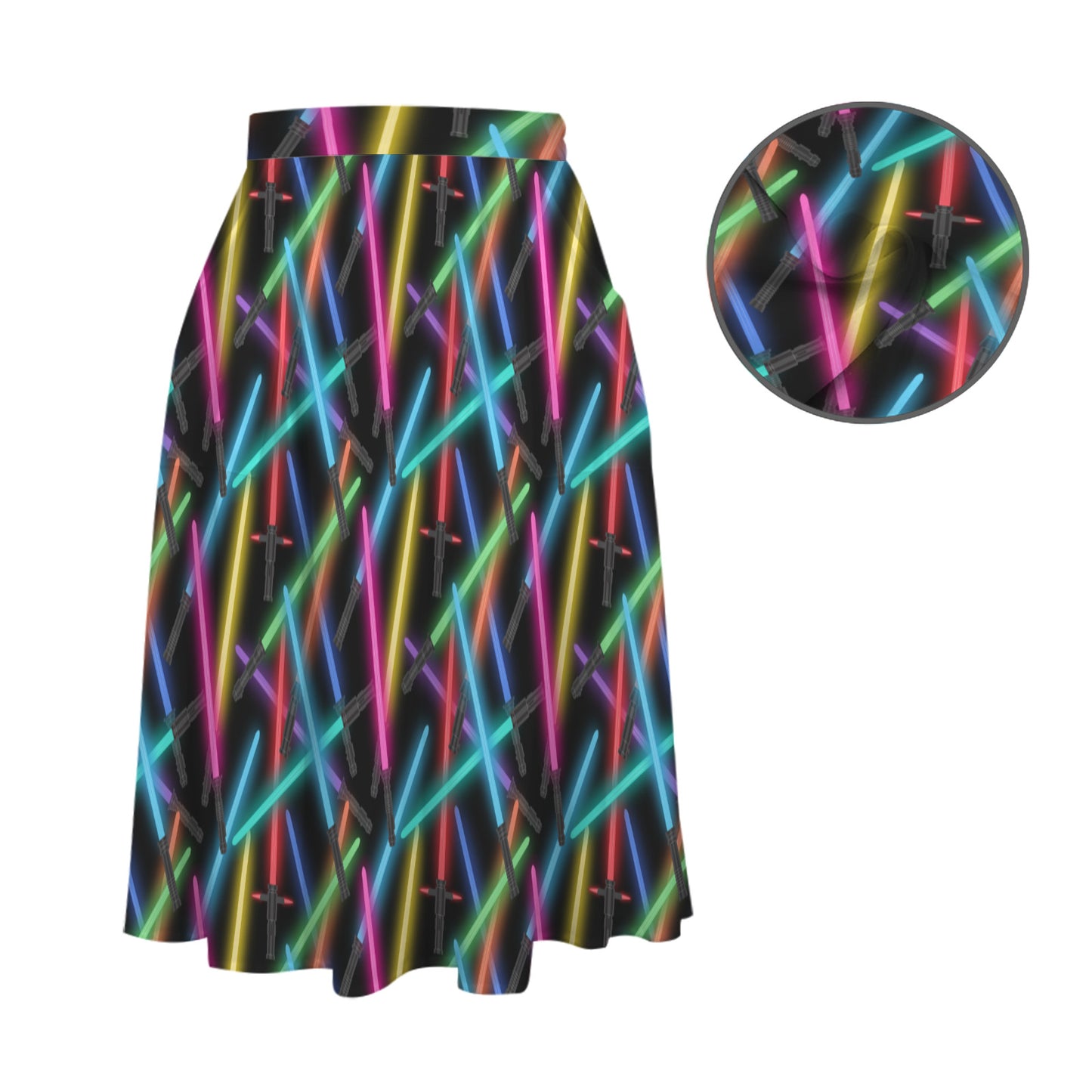 Light Sabers Elastic Waist Midi Skirt With Pockets