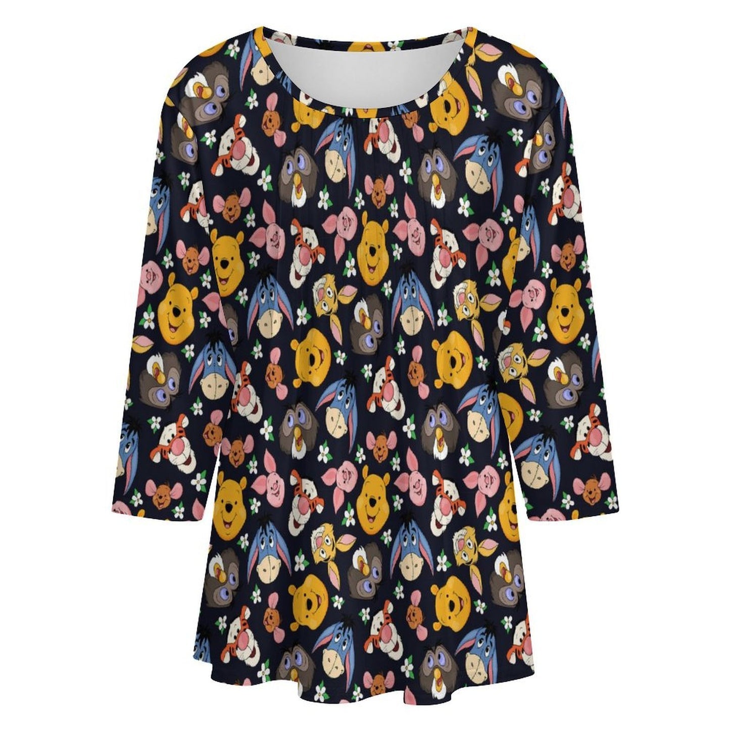 Hundred Acre Wood Friends Women's 3/4 Sleeve Pleated Tunic Top - Ambrie