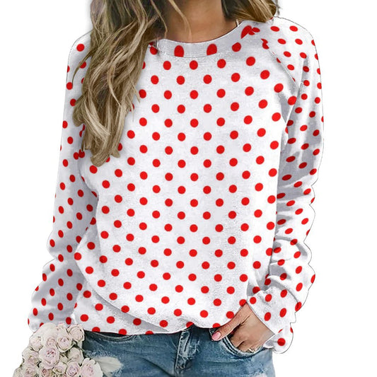 White With Red Polka Dots Women's Raglan Crewneck Sweatshirt