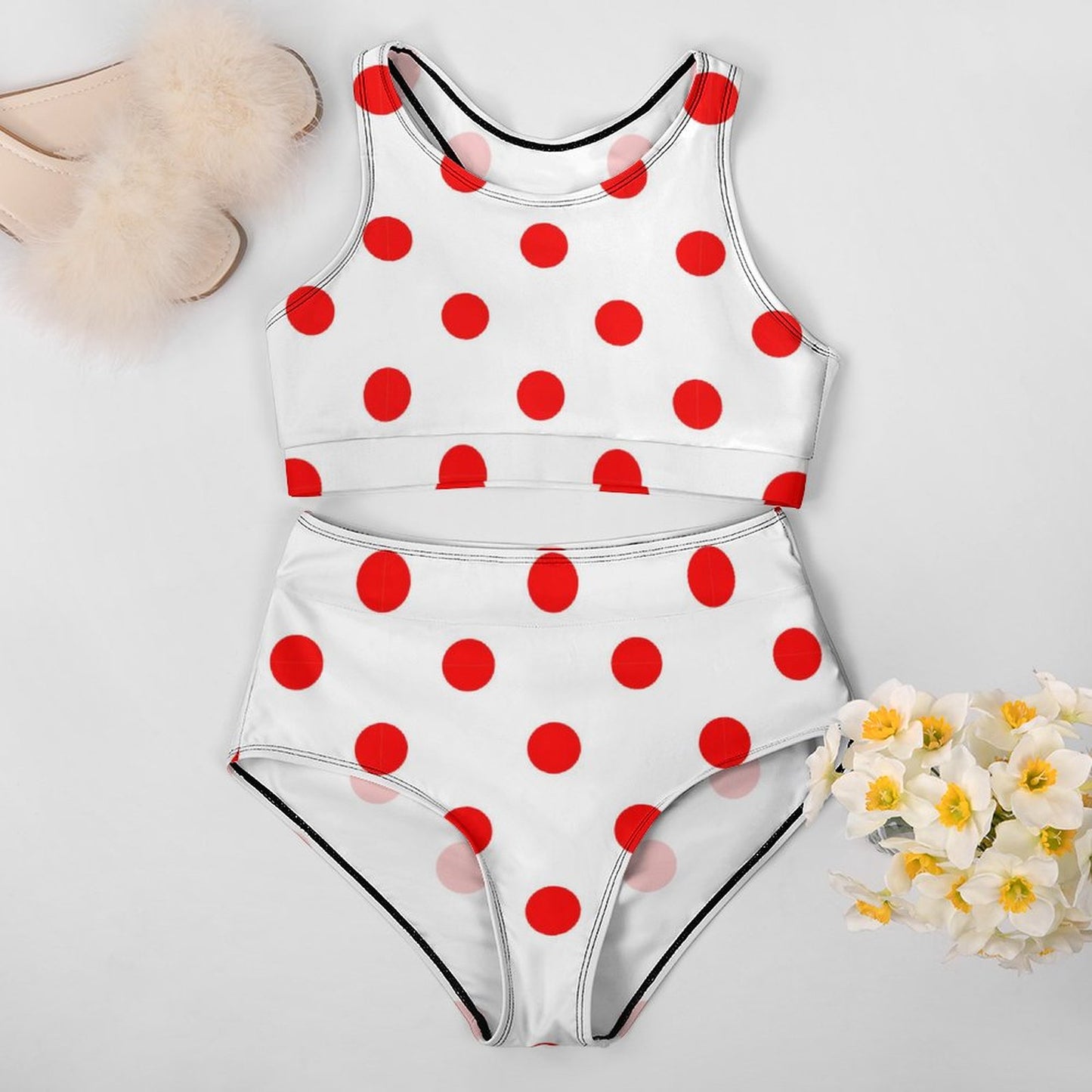 White With Red Polka Dots Women's Bikini Swimsuit