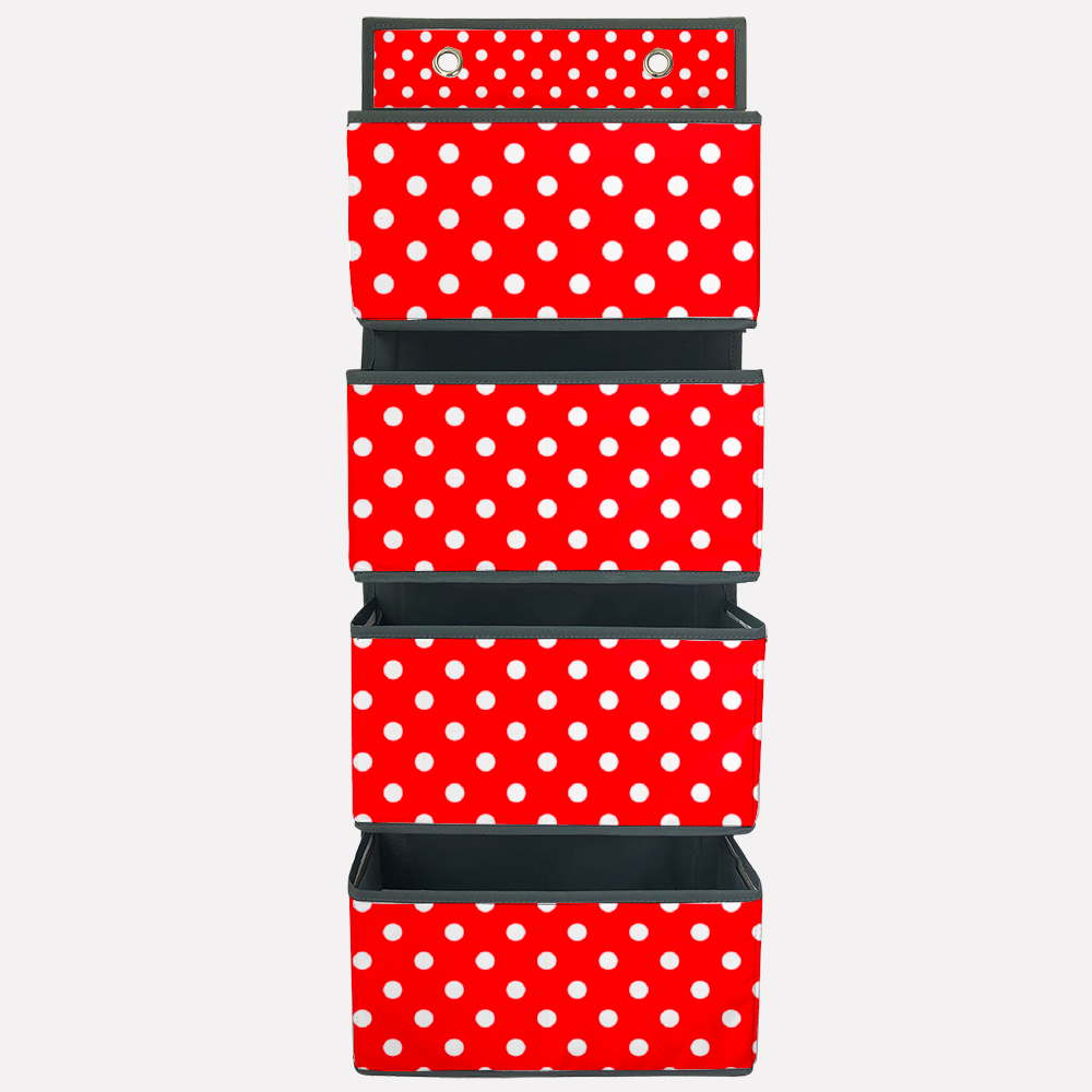 Red With White Polka Dots 4-Tier Hanging Shelf Wall Closet Storage Organizer Bags