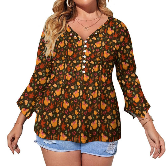 Fall Pumpkins Women's Ruffled Petal Sleeve Top