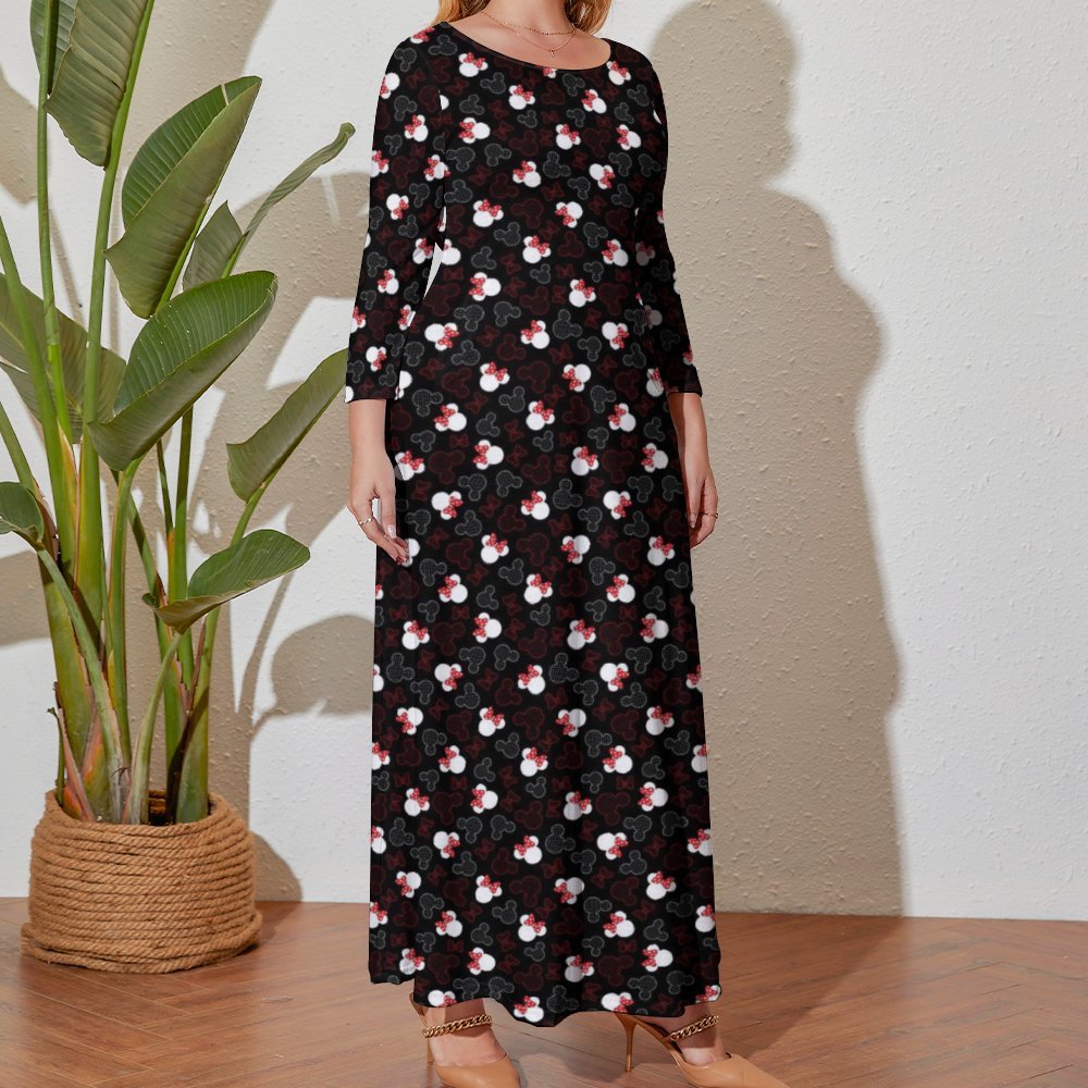 Mickey And Minnie Dots Plus Size Loose-Fit Long Sleeve Dress