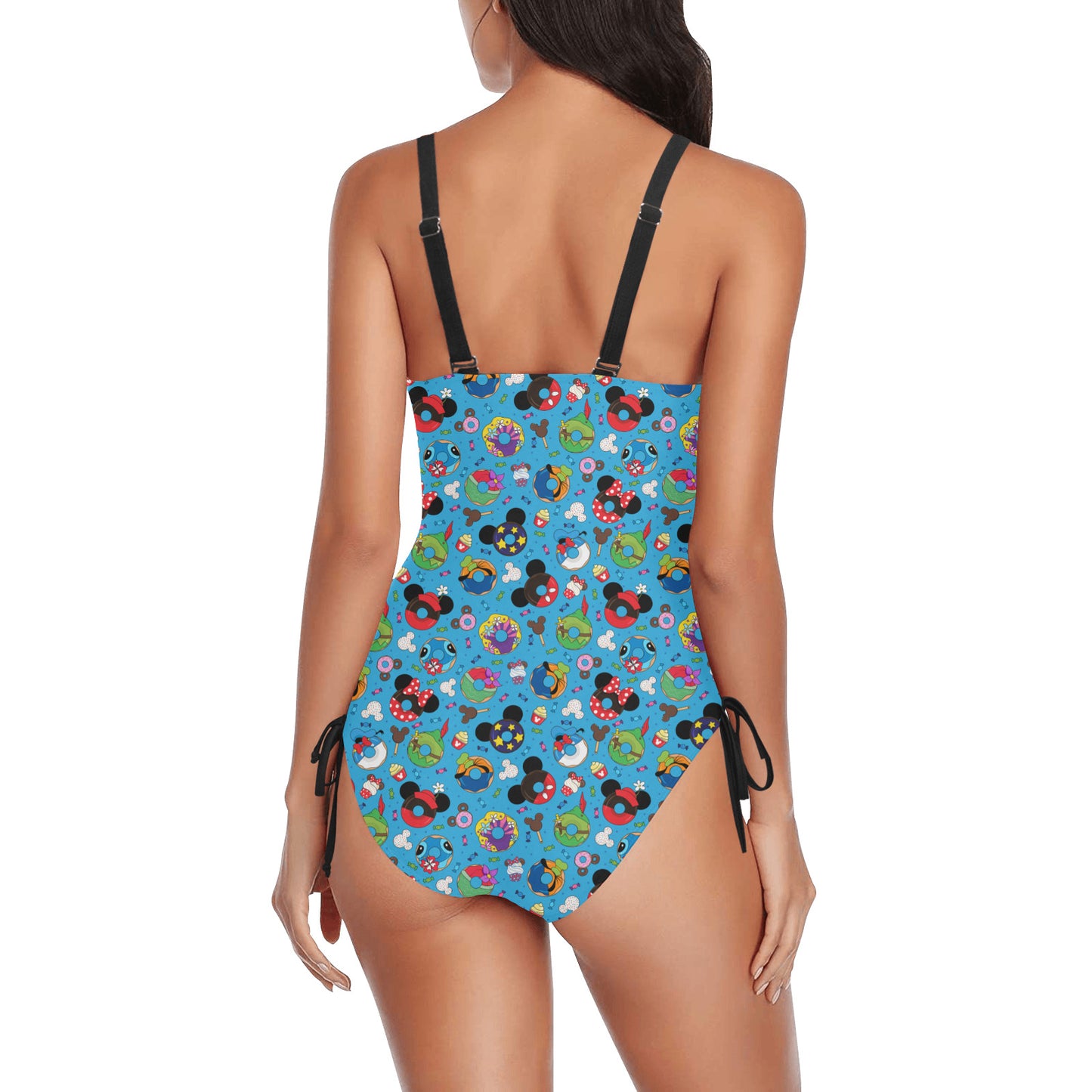 Character Donuts Drawstring Side Women's One-Piece Swimsuit