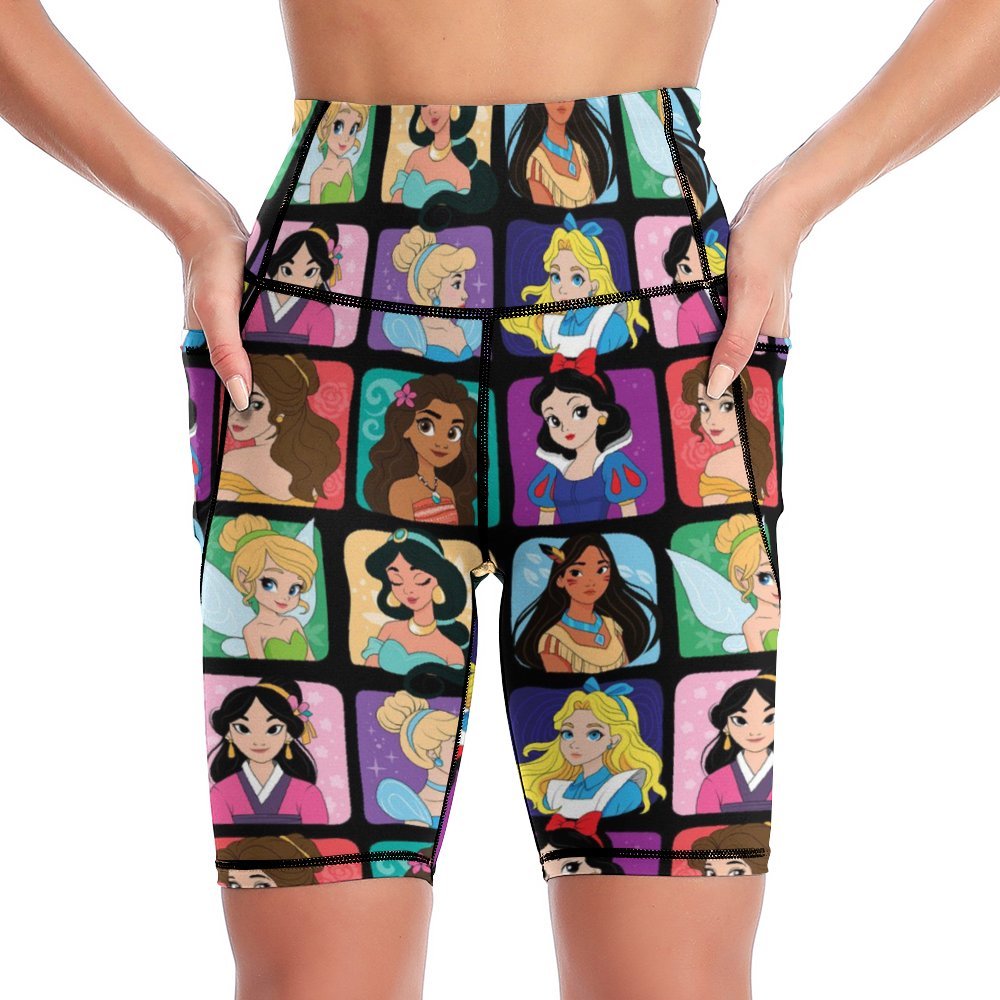 Princess Portraits Women's Knee Length Athletic Yoga Shorts With Pockets