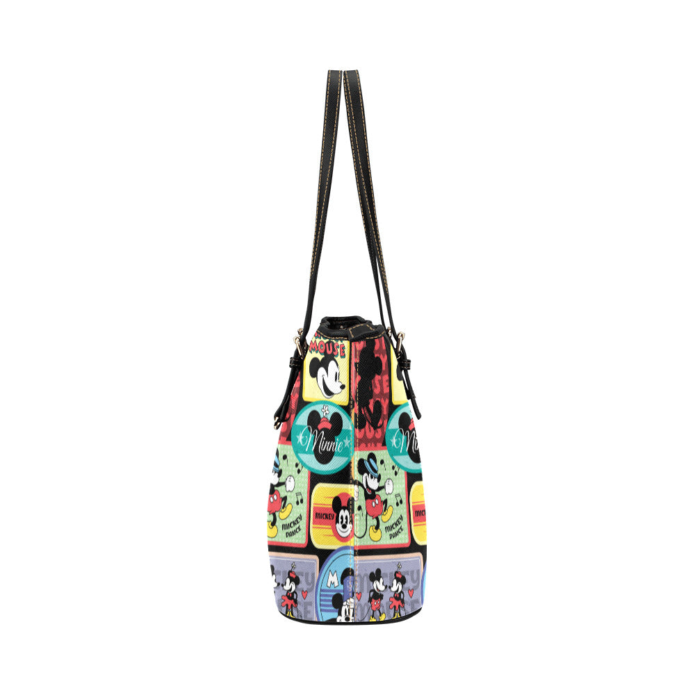 Mickey Stickers Leather Tote Bag