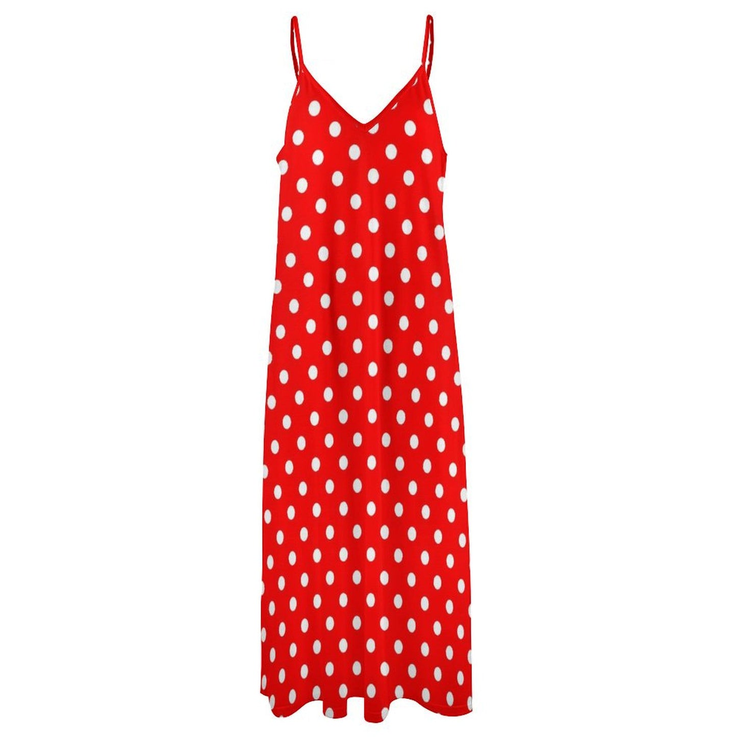 Red With White Polka Dots Women's Summer Slip Long Dress