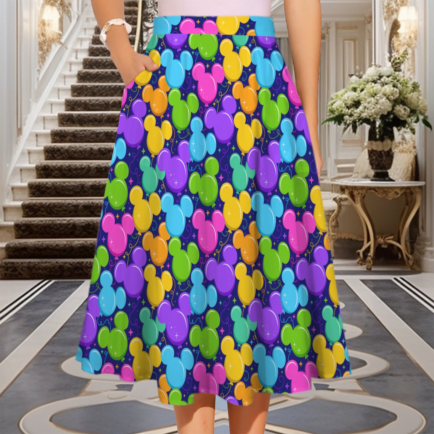 Park Balloons Elastic Waist Midi Skirt With Pockets