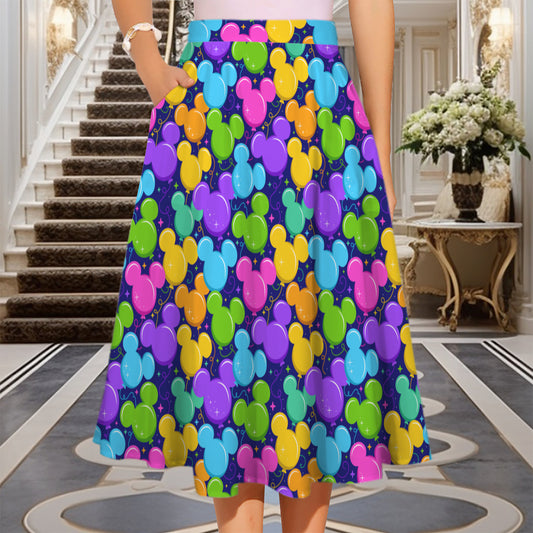 Park Balloons Elastic Waist Midi Skirt With Pockets