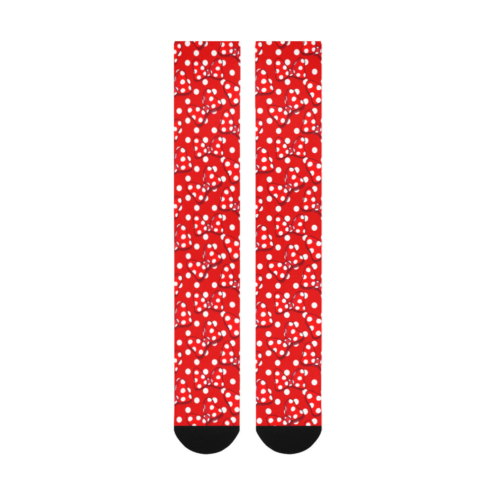 Red With White Polka Dot And Bows Over-The-Calf Socks