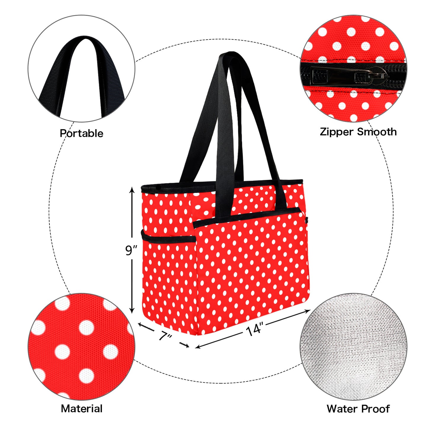 Red With White Polka Dots Large Capacity Insulated Tote Bag