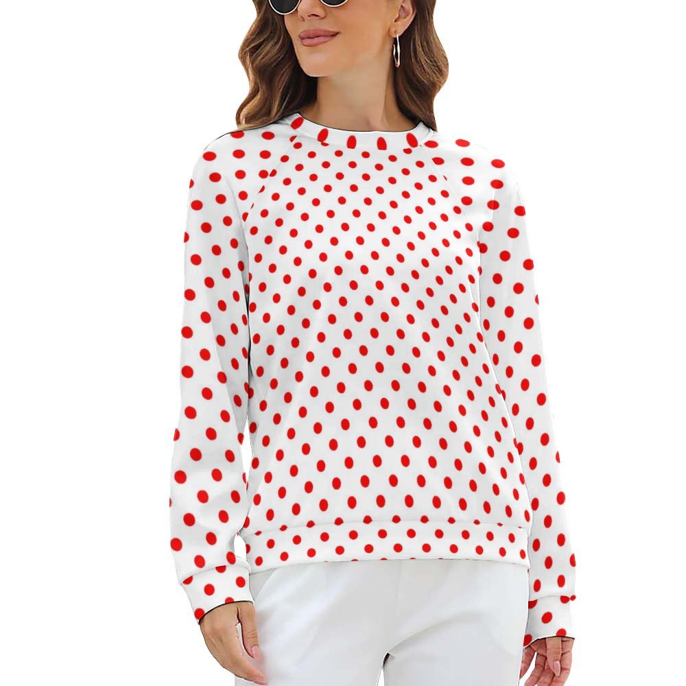 White With Red Polka Dots Women's Raglan Crewneck Sweatshirt