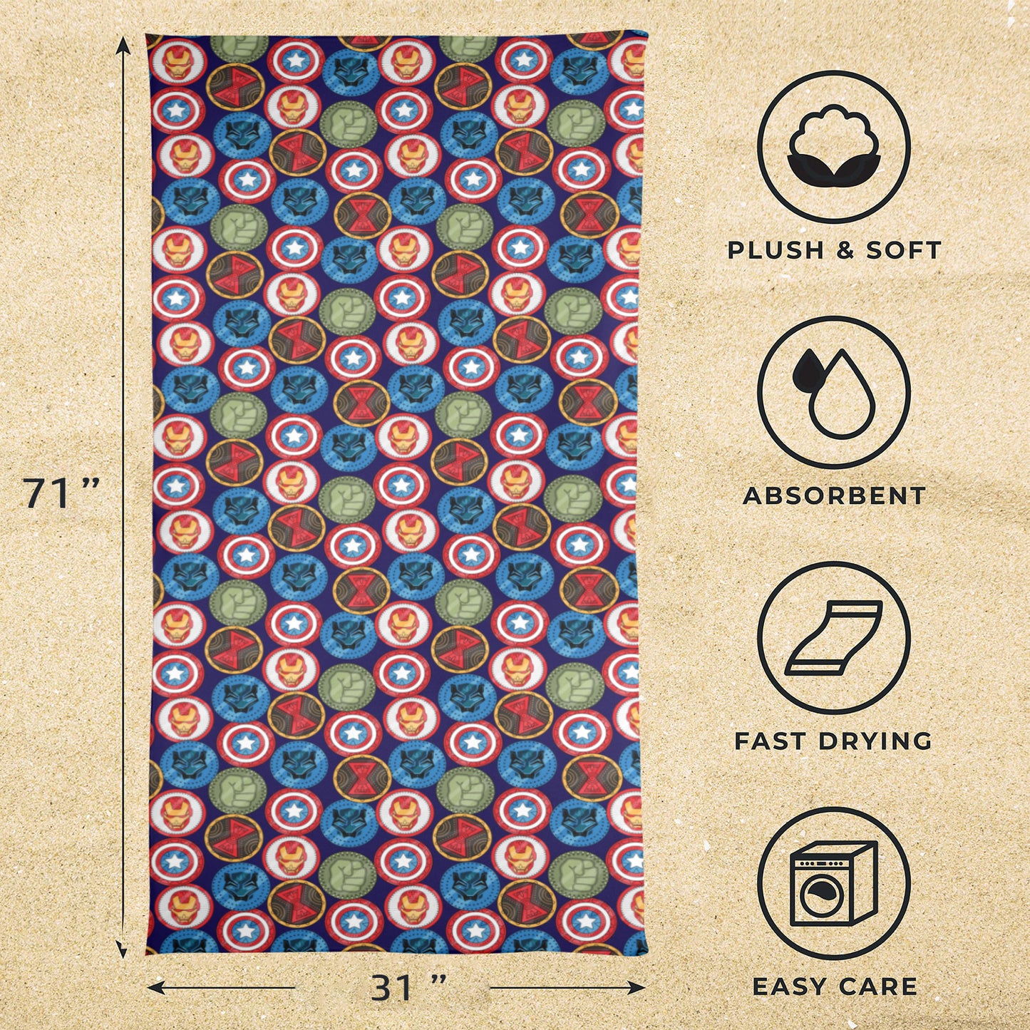 Super Hero Shields Beach Towel