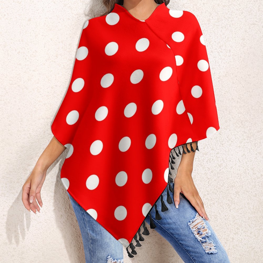 Red With White Polka Dots Tassel Cape