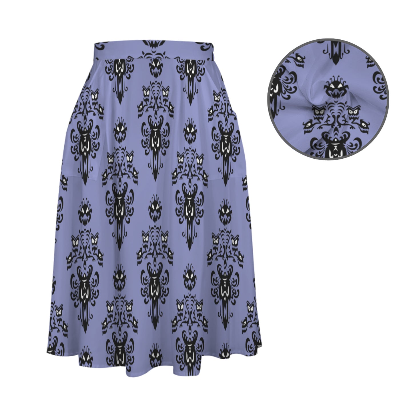 Haunted Mansion Wallpaper Elastic Waist Midi Skirt With Pockets