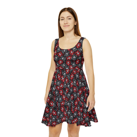 Steamboat Mickey And Minnie Cards Women's Skater Dress