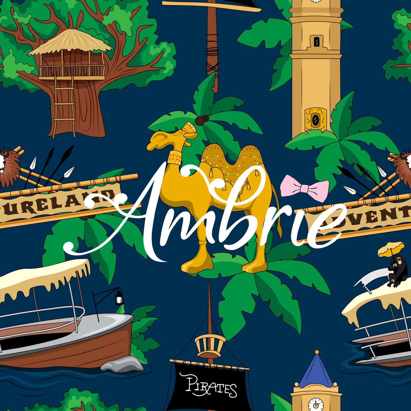 Adventureland Seamless Pattern, Magical Cartoon Seamless pattern, Fabric Sublimation