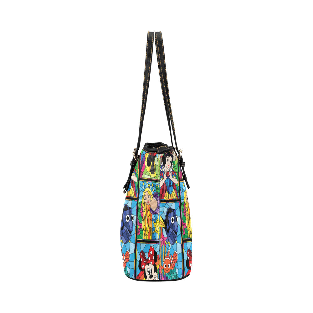 Stained Glass Characters Leather Tote Bag