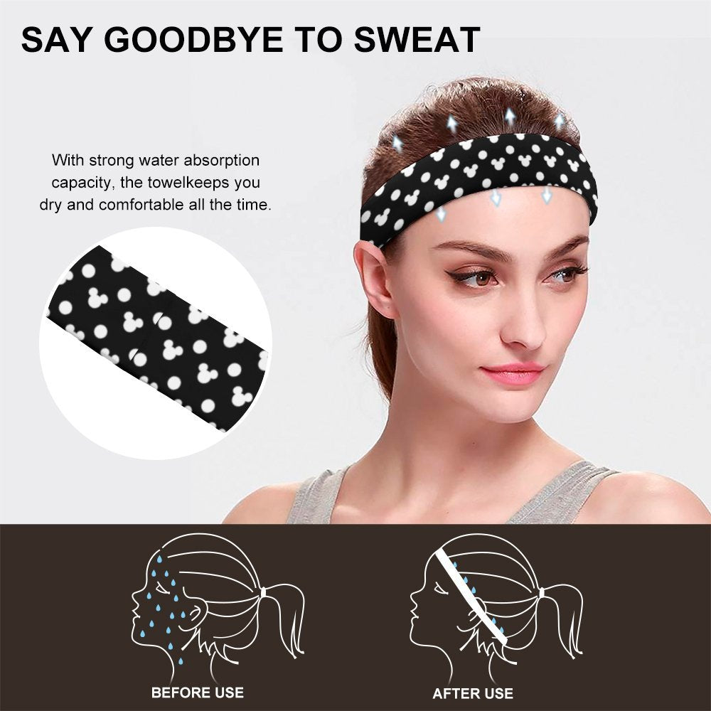 Black With White Mickey Polka Dots Sports Sweat Headband