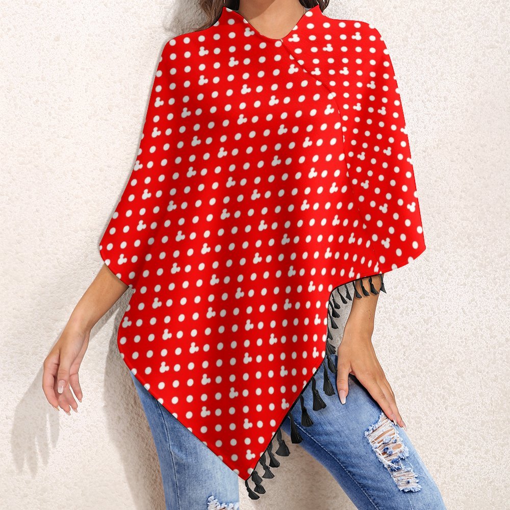 Red With White Mickey Polka Dots Tassel Cape