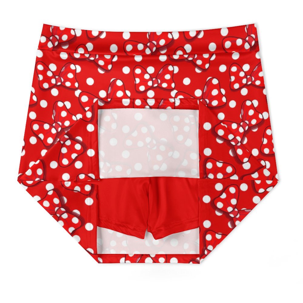 Red With White Polka Dot And Bows Athletic A-Line Skirt With Pocket Solid Shorts