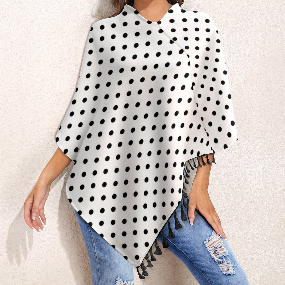 White With Black Polka Dots Tassel Cape