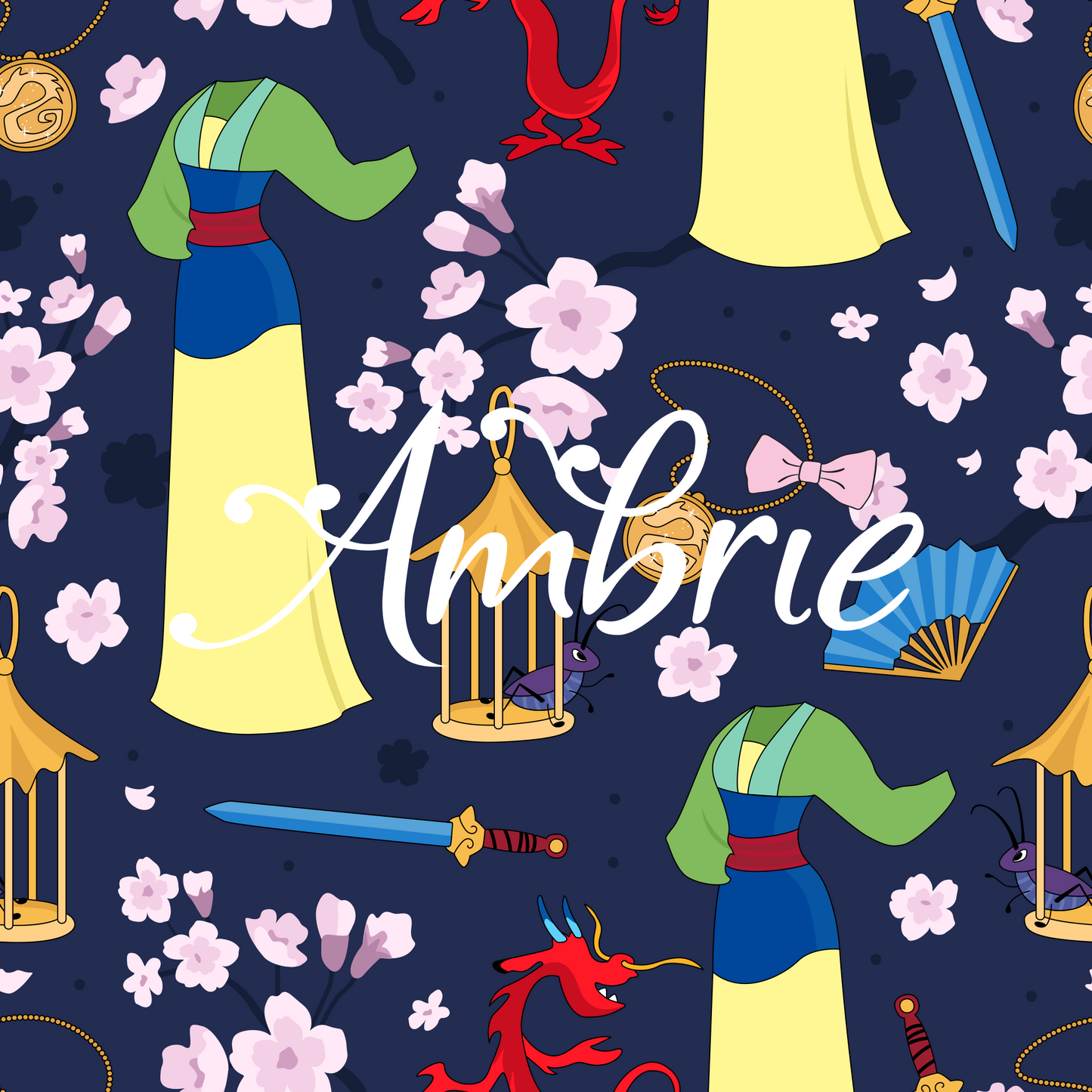 Mulan Seamless Pattern, Magical Cartoon Seamless pattern, Fabric Sublimation