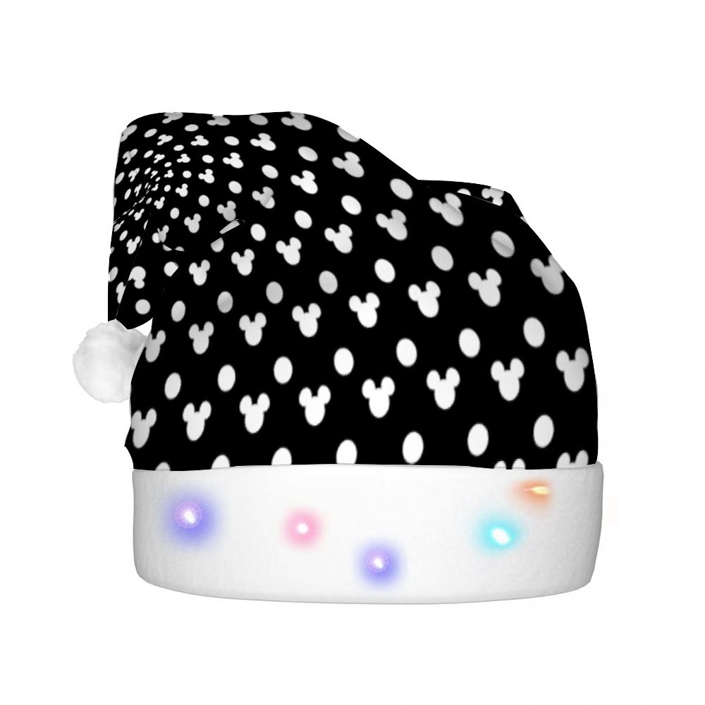 Black With White Mickey Polka Dots LED Light-Up Christmas Hat