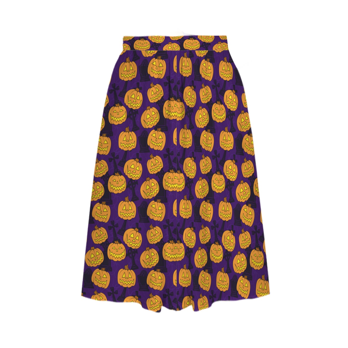 Scary Pumpkins Elastic Waist Midi Skirt With Pockets