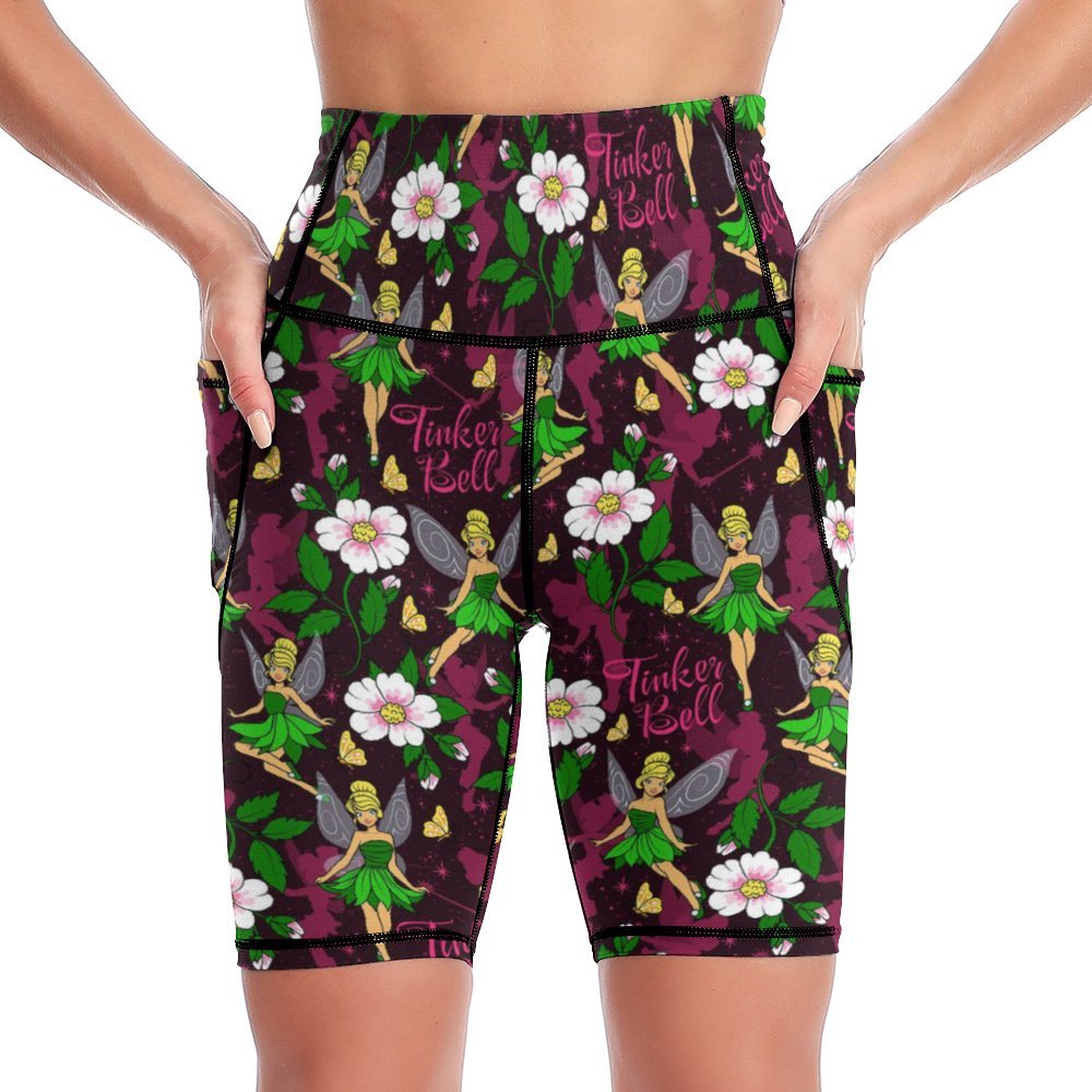 Tinker Bell Women's Knee Length Athletic Yoga Shorts With Pockets