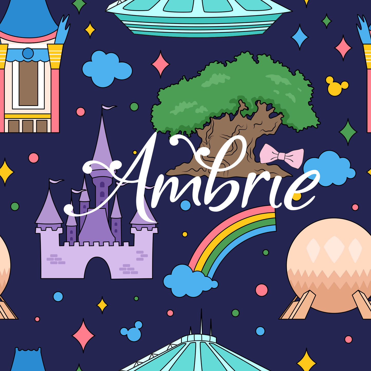 Park Favorites Seamless Pattern, Magical Cartoon Seamless pattern, Fabric Sublimation