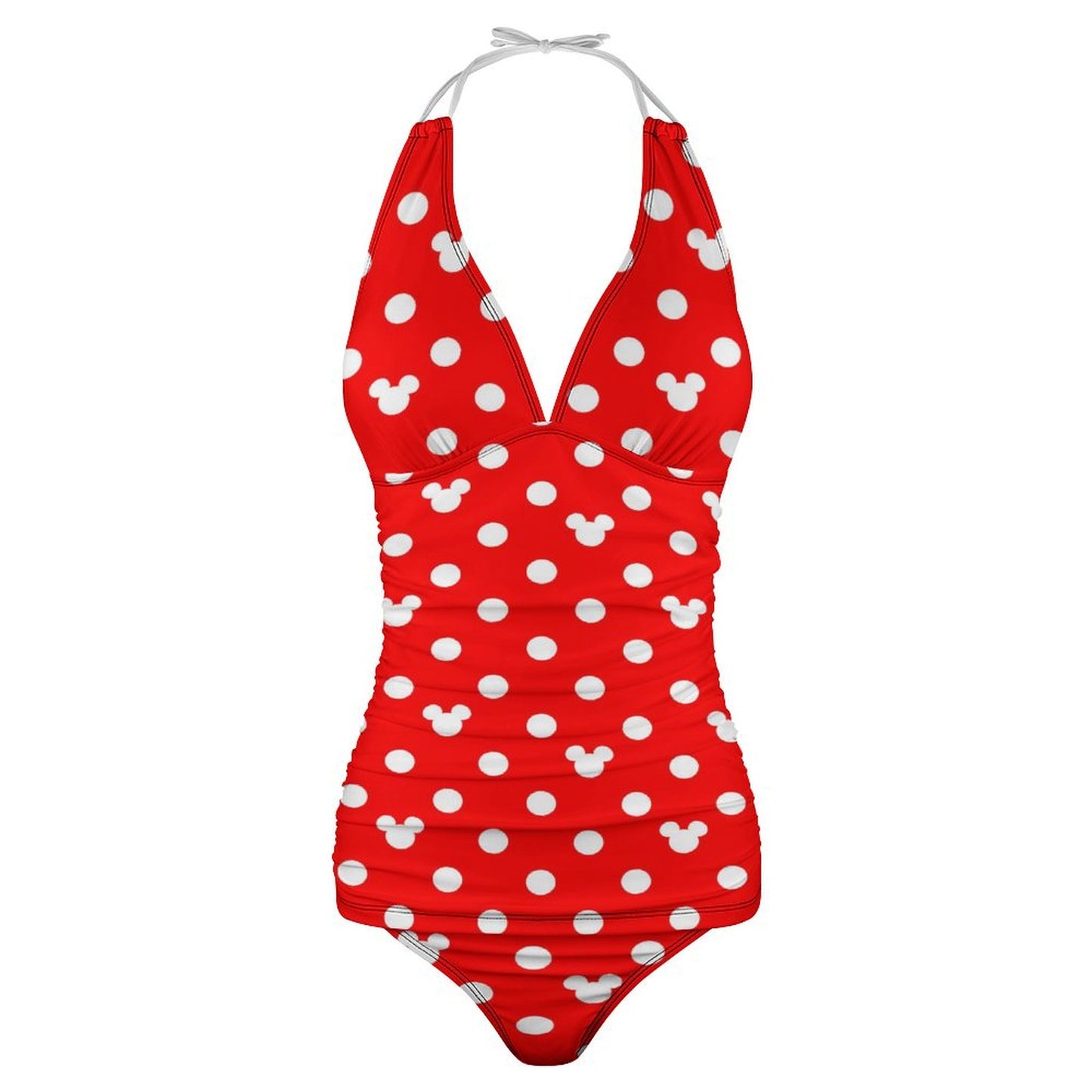 Red With White Mickey Polka Dots Women's Split Swimsuit