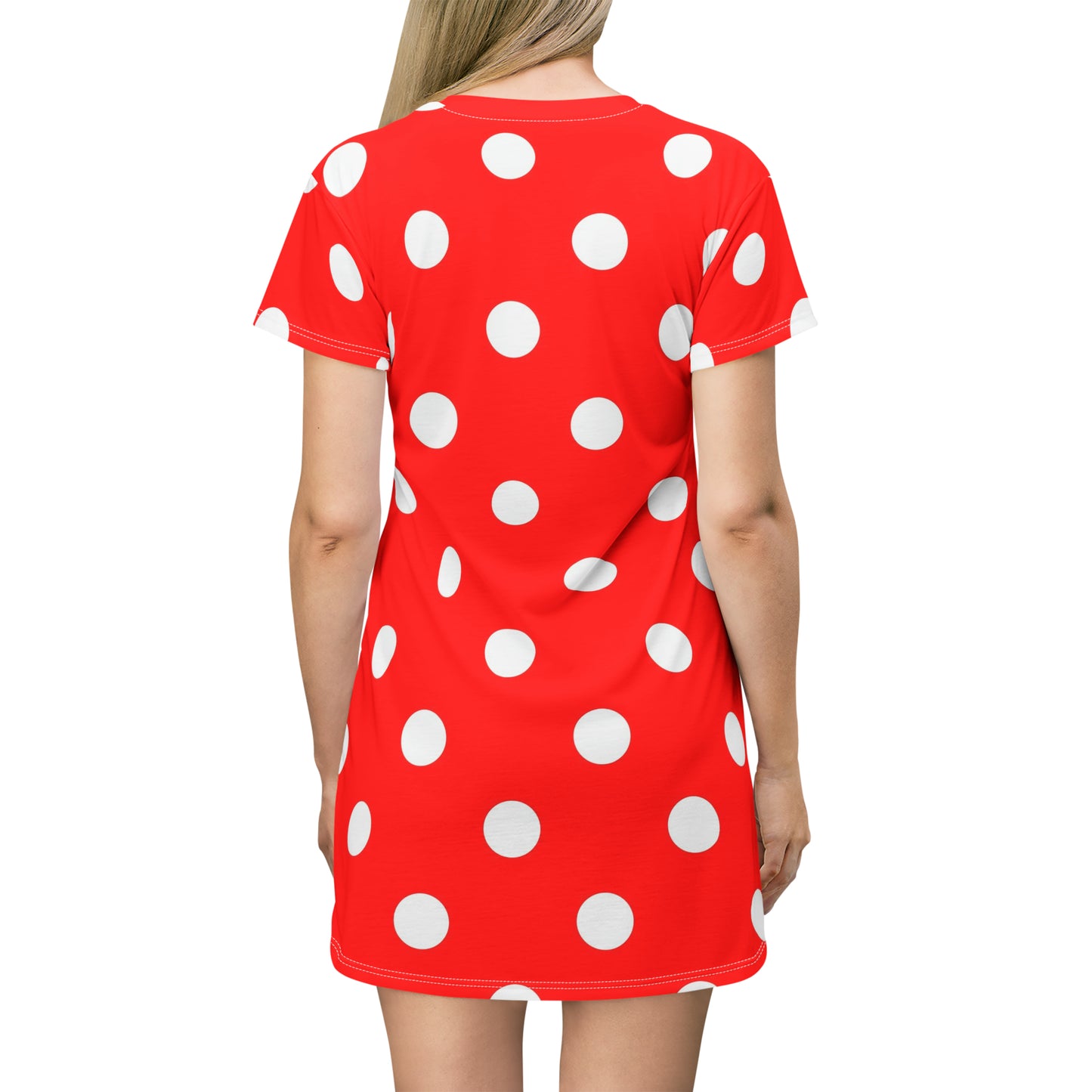 Red With White Polka Dots T-Shirt Dress