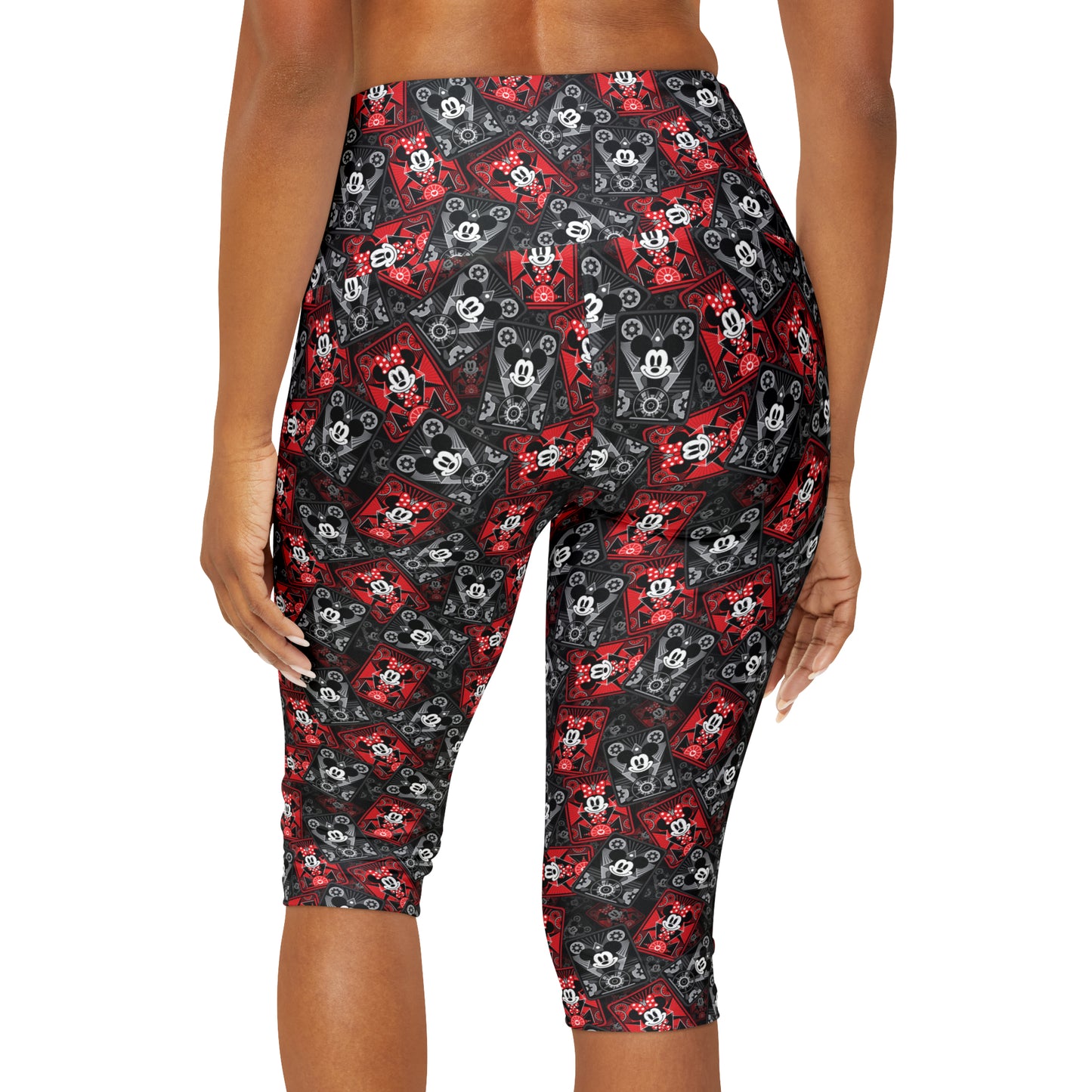 Steamboat Mickey And Minnie Cards Athletic Capri Leggings