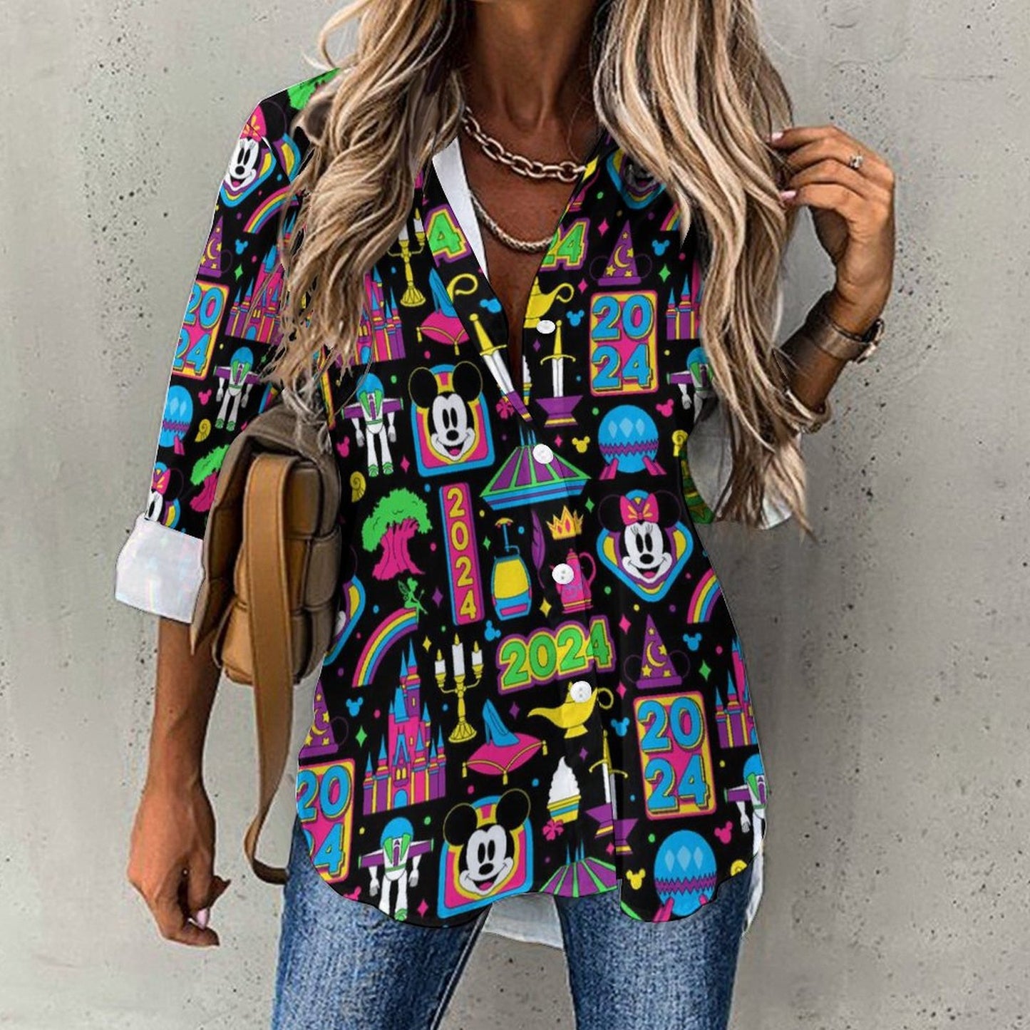 Disney 2024 Dark Long Sleeve Button Up Blouse