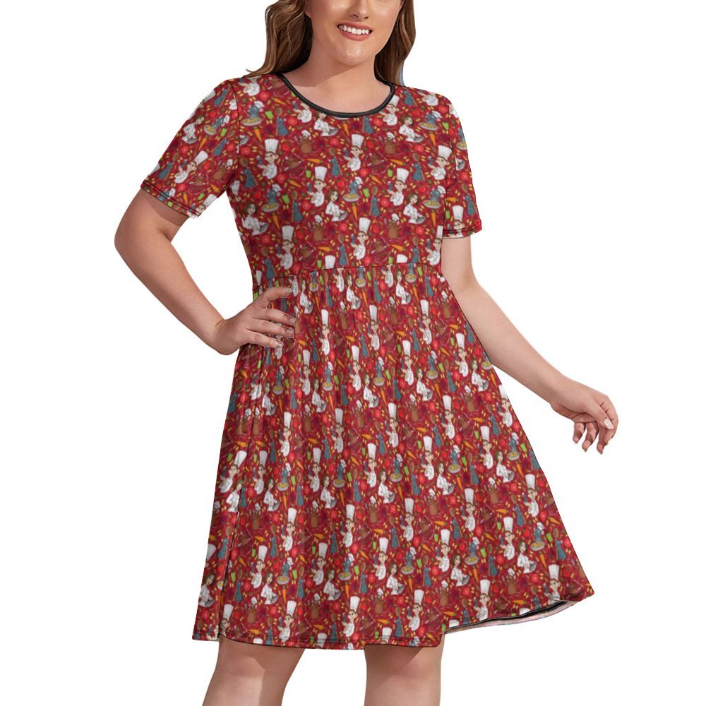 Ratatouille Women's Round Neck Plus Size Dress With Pockets